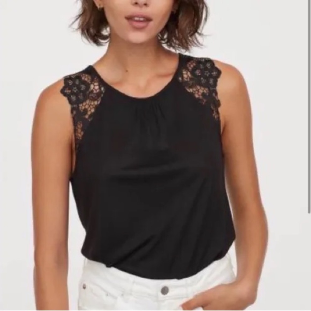 H&M S top blouse olive green slate lace sleeveless relaxed fit